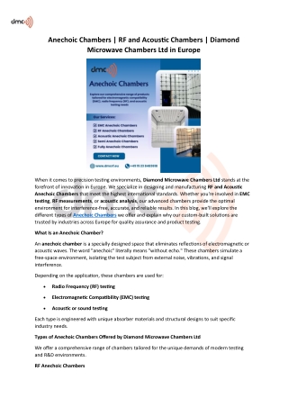 Anechoic Chambers - RF and Acoustic Chambers