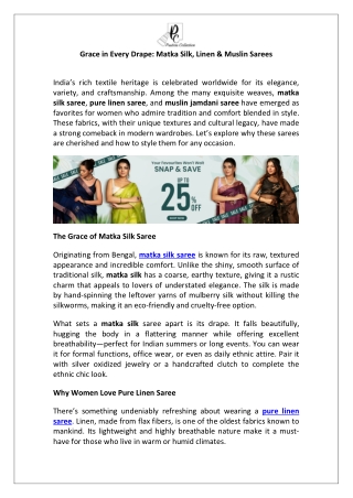 Grace in Every Drape  Matka Silk, Linen & Muslin Sarees