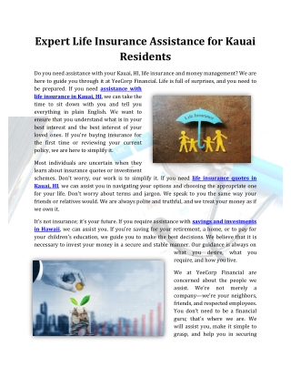 Expert Life Insurance Assistance for Kauai Residents