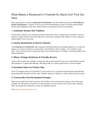 What Makes a Restaurant in Freehold NJ Stand Out