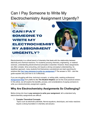 Can I Pay Someone to Write My Electrochemistry Assignment Urgently