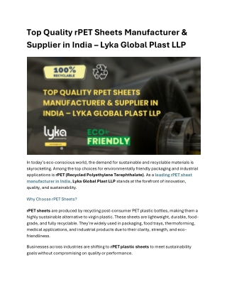 Top Quality rPET Sheets Manufacturer & Supplier in India