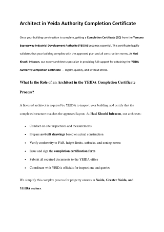 Architect in Yeida Authority Completion Certificate
