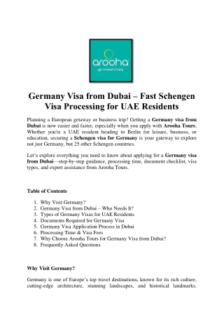 Germany Visa from Dubai – Fast Schengen Visa Processing for UAE Residents