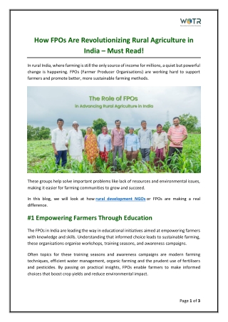 The Role of FPOs in Advancing Rural Agriculture in India