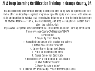 AI & Deep Learning Certification Training in Orange County, CA