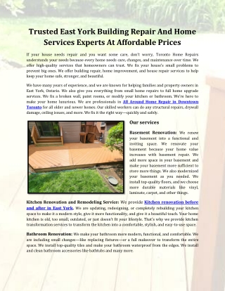 Trusted East York Building Repair And Home Services Experts At Affordable Prices
