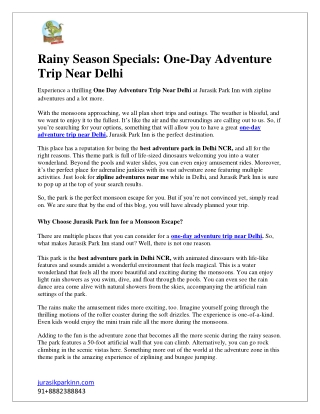 Rainy Season Specials: One-Day Adventure Trip Near Delhi