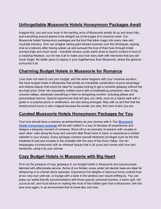 Unforgettable Mussoorie Hotels Honeymoon Packages Await