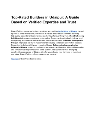 Top-Rated Builders in Udaipur