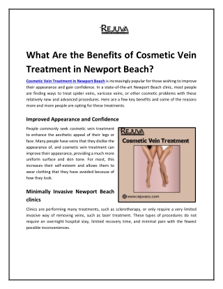 What Are the Benefits of Cosmetic Vein Treatment in Newport Beach?