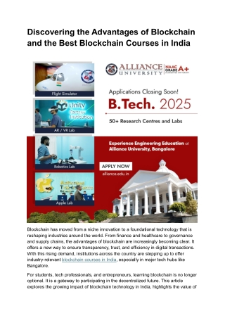 Discovering the Advantages of Blockchain and the Best Blockchain Courses in India