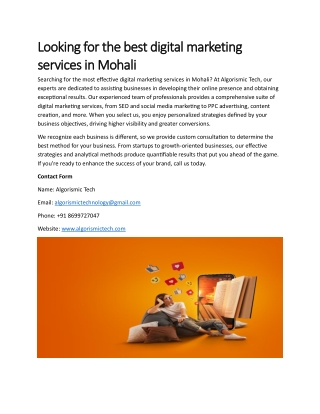 Looking for the best digital marketing services in Mohali