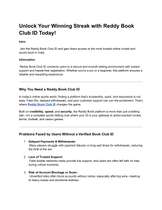 Unlock Your Winning Streak with Reddy Book Club ID Today!