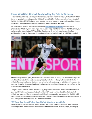 Soccer World Cup Kimmich Ready to Play Any Role for Germany