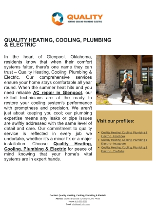 Quality Heating, Cooling, Plumbing & Electric