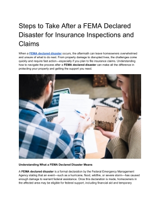 Steps to Take After a FEMA Declared Disaster for Insurance Inspections and Claims