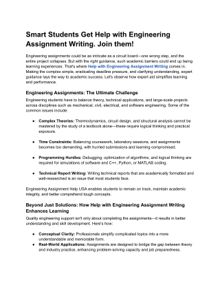 Smart Students Get Help with Engineering Assignment Writing. Join them!