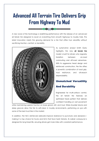 All Terrain Tire Delivers Grip From Highway To Mud