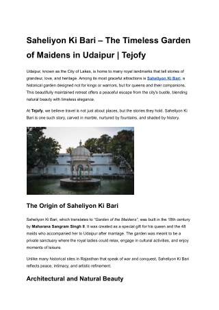 Saheliyon ki Bari UdaipuSaheliyon Ki Bari – The Timeless Garden of Maidens