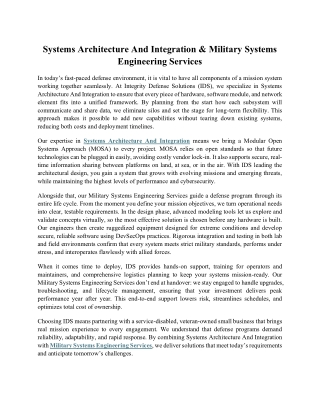 Systems Architecture And Integration  Military Systems Engineering Services