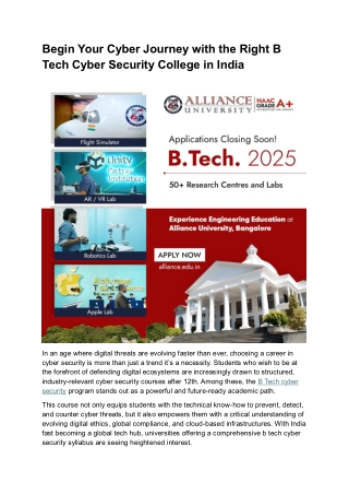 Begin Your Cyber Journey with the Right B Tech Cyber Security College in India