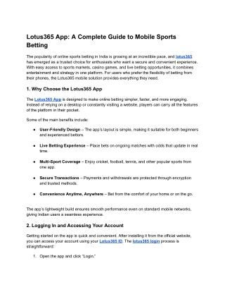 Lotus365 App: A Complete Guide to Mobile Sports Betting