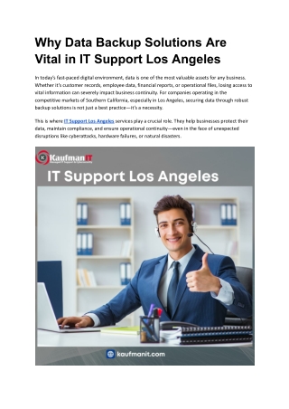 Why Data Backup Solutions Are Vital in IT Support Los Angeles