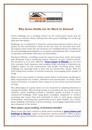 Why Green Builds Are So Much In Demand