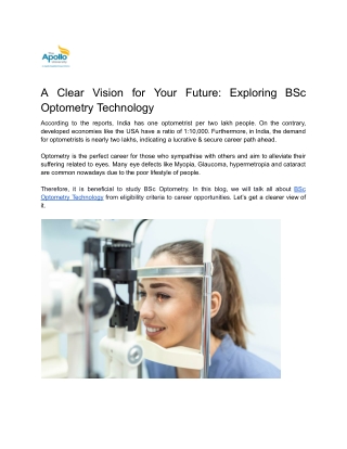 Step into Vision Care with BSc Optometry Technology