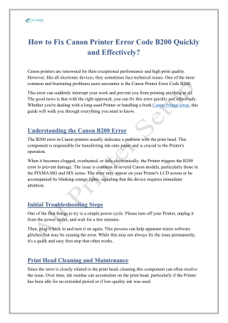 How to Fix Canon Printer Error Code B200 Quickly and Effectively