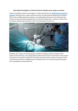 Why Health City Hospital Is a Preferred Choice for Minimal Access Surgery in Lucknow