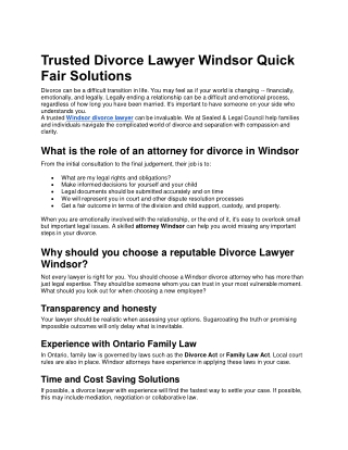 Trusted Divorce Lawyer Windsor Quick Fair Solutions