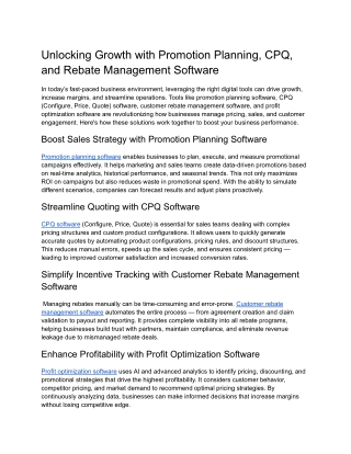 Unlocking Growth with Promotion Planning, CPQ, and Rebate Management Software