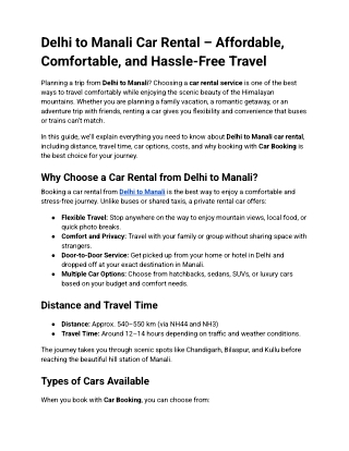 Delhi to Manali Car Rental Guide – Affordable Taxi, Cab & Self-Drive Options