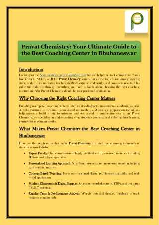 Pravat Chemistry - Your Ultimate Guide to the Best Coaching Center in Bhubaneswar