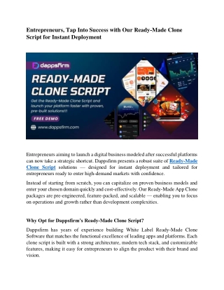 Ready-Made Clone Script for Entrepreneurs Who Want to Start Smart and Fast