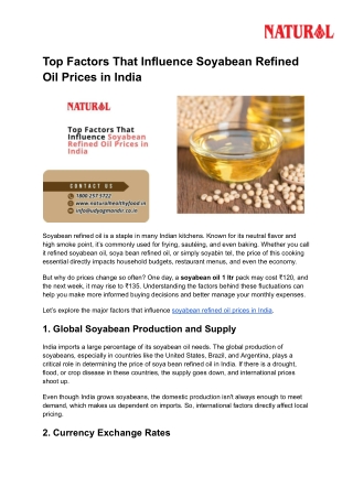 Top Factors That Influence Soyabean Refined Oil Prices in India