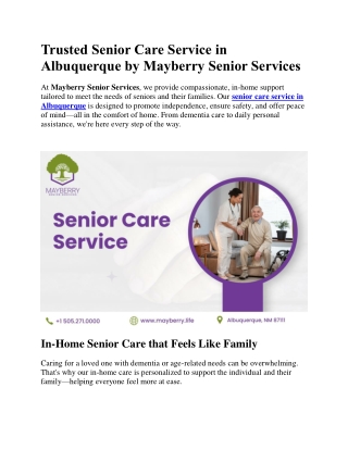 Trusted Senior Care Service in Albuquerque by Mayberry Senior Services