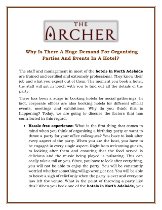 Why Is There A Huge Demand For Organising Parties And Events In A Hotel