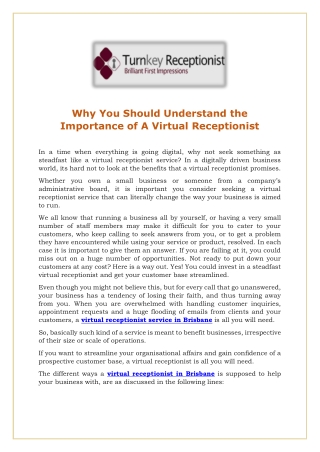 Why You Should Understand the Importance of A Virtual Receptionist