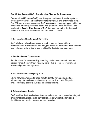 Top 10 Use Cases of DeFi for Startups