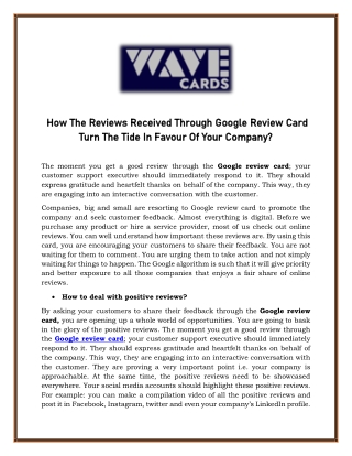 How The Reviews Received Through Google Review Card Turn The Tide In Favour Of Your Company