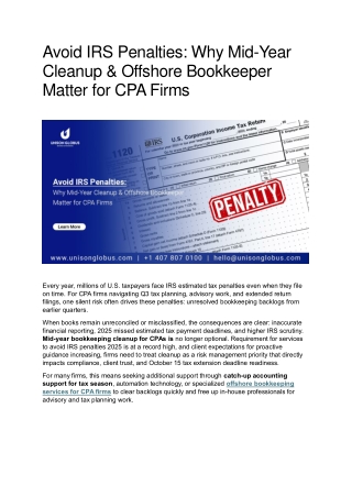 Avoid IRS Penalties - Why Mid-Year Cleanup & Offshore Bookkeeper Matter for CPA Firms