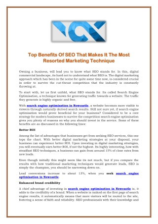 Top Benefits Of SEO That Makes It The Most Resorted Marketing Technique