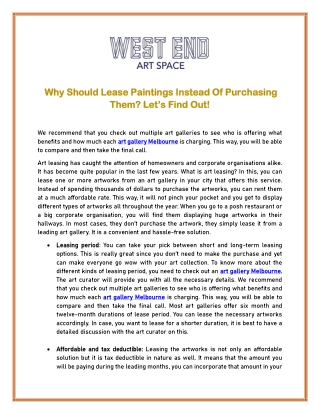 Why Should Lease Paintings Instead Of Purchasing Them- Let’s Find Out