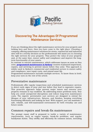 Discovering The Advantages Of Programmed Maintenance Services