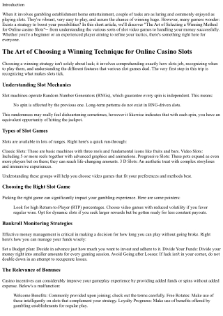 The Art of Choosing a Winning Approach for Gambling Establishment Slot Machines