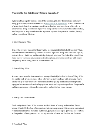 What are the Top-Rated Luxury Villas in Hyderabad