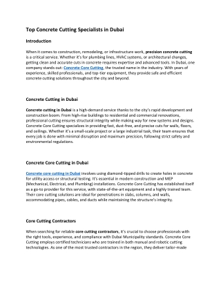 Top Concrete Cutting Specialists in Dubai